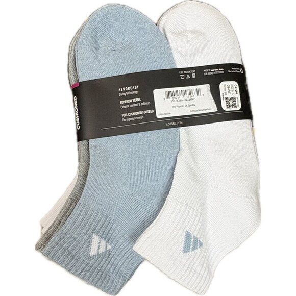 Adidas Aeroready Tech Logo Assorted Colors Ribbed Top Quarter Crew Socks-6 Pk - Picture 4 of 4